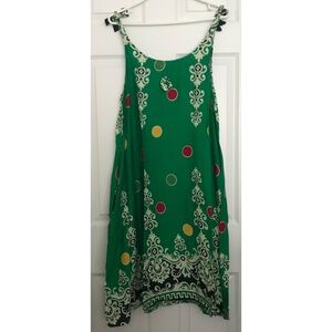 NWOT Polka Dot Leaves Print Dress XL Straps Tie Up Ribbon Pocket Round Collar